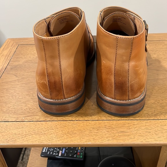 LaMilano Cognac Burnished Leather Double Monk Strap Cap Toe Boots - Picture 3 of 9